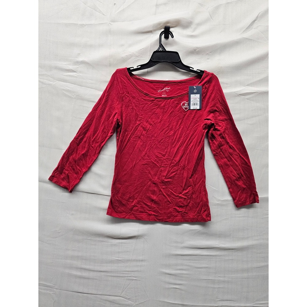 Universal Thread Womens Heart 3/4 Sleeve Top Red Jersey Knit Casual Size Small